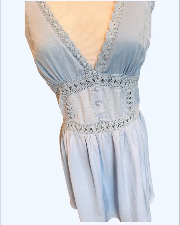 NWT ASOS Light Blue Mini Dress Vneck Sleeveless Crochet 6 S - Image 3