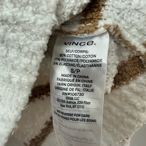 Vince S White Brown Striped Boucle‎ Sweater Cotton Pullover Fisherman Preppy - Image 5