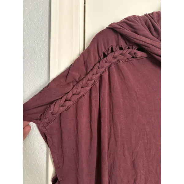 POL Oversized Hooded Tunic Top Boho Purple Braided Trim Crochet Lagenlook‎ M/L - Image 3