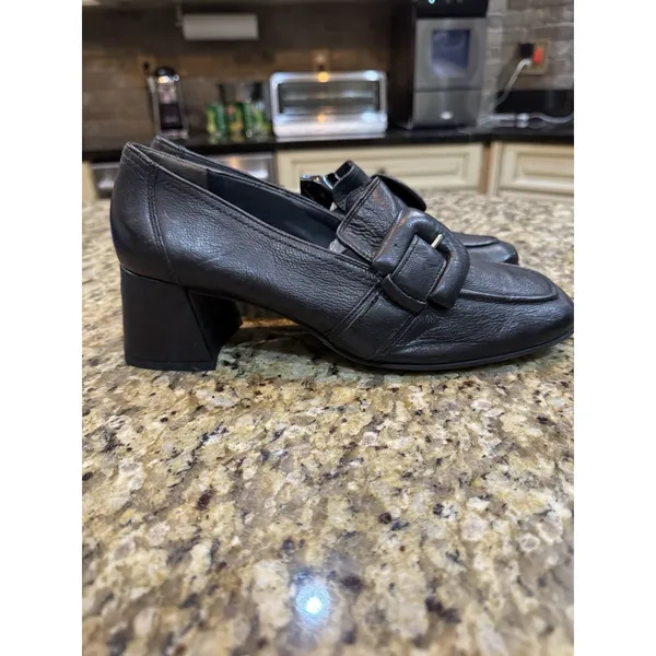 Paul Green ROBIN SQUARE TOE BLACK LEATHER LOAFER PUMP Size 7 US 9.5 - Image 3