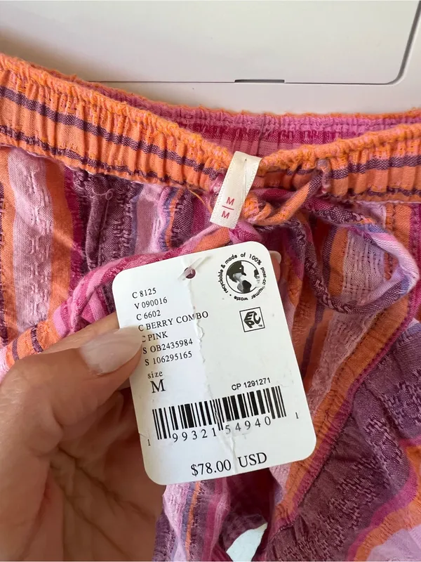 Free People Good Fortune Stripe Shorts in Berry Combo Pink NWT - Image 4