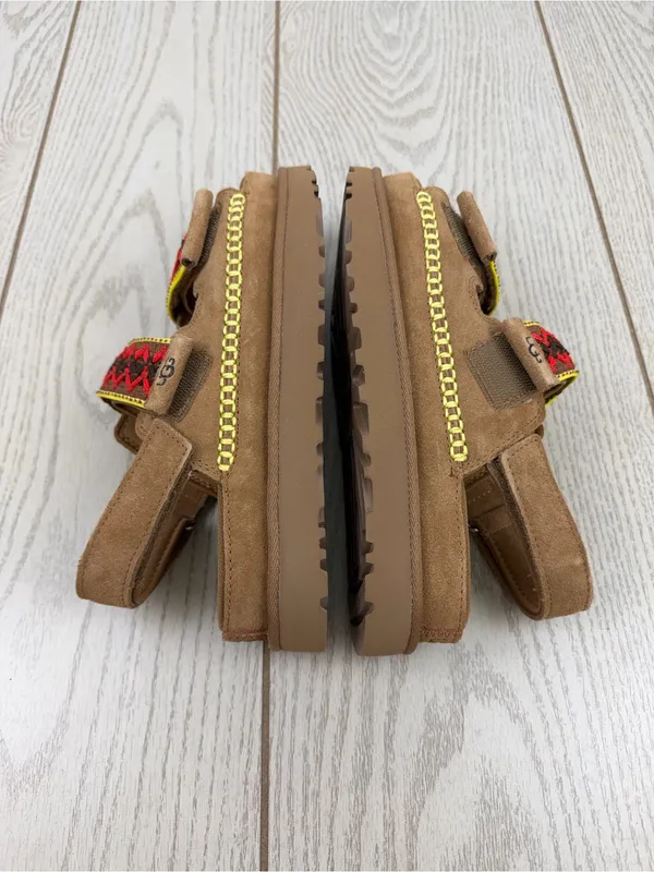 UGG Women's Goldenstar Heritage Braid Embroidered Suede Sandal US8 Chestnut $140 - Image 3