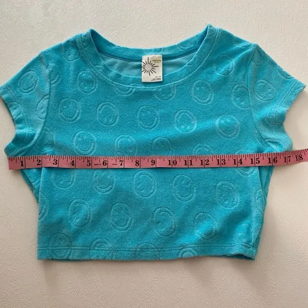 Offline by Aerie Blue Terry Crop Top | Smiley Embossed Short Sleeve Tee XS - Image 5