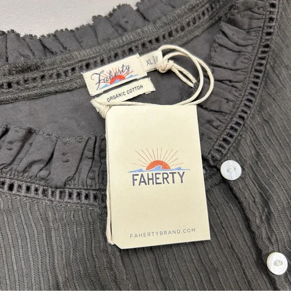 Faherty Button Shirt Top Willa Ruffle Gray Blouse Organic Cotton Size XL NWT NEW - Image 6