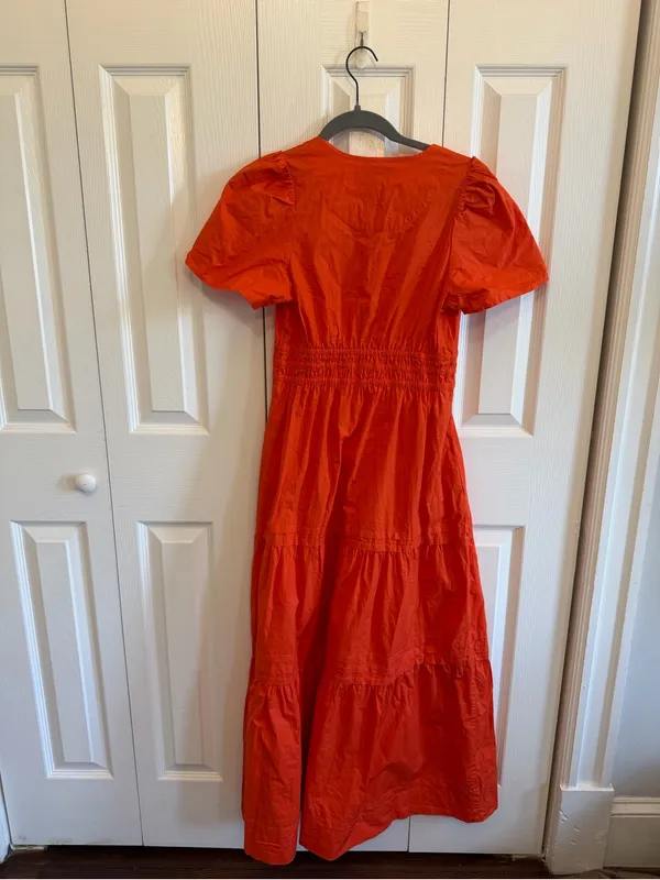 Quince 100% Organic Cotton Poplin Tiered Maxi Dress Vermillion Red Size Small - Image 4