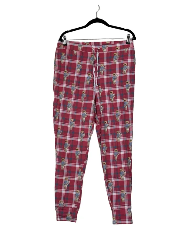 POLO RALPH LAUREN Plaid Red Bear Pajama Jogger Pants Sz L - Image 2