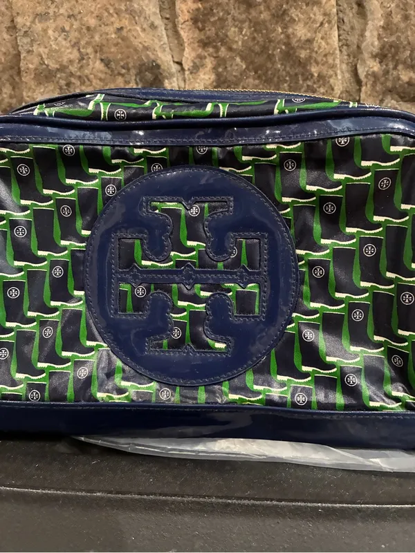 Tory Burch Rain Boot Large Cosmetic Case Bag Navy Galoshes 416 Blue Green NWT - Image 2