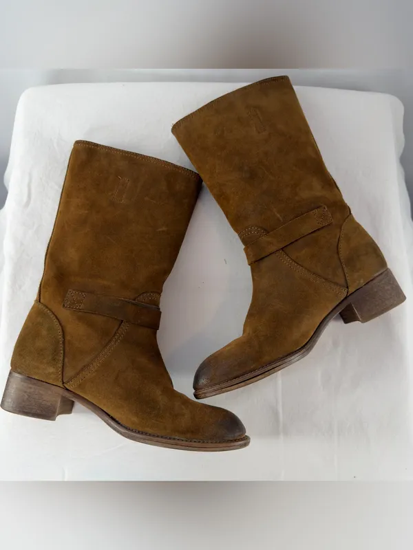 J. Crew‎ Ryder Suede Mid-Calf Buckle Equestrian Riding Boots Size 8.5 Brown - Image 7