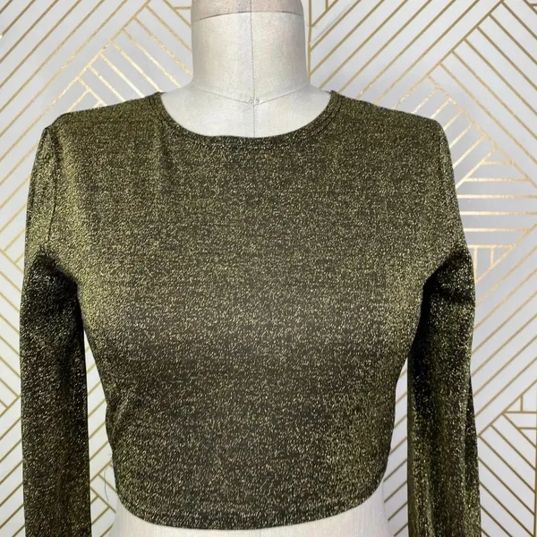 REFORMATION Jupiter Metallic Crop Top‎ In Black Sparkle Size US Small - Image 5
