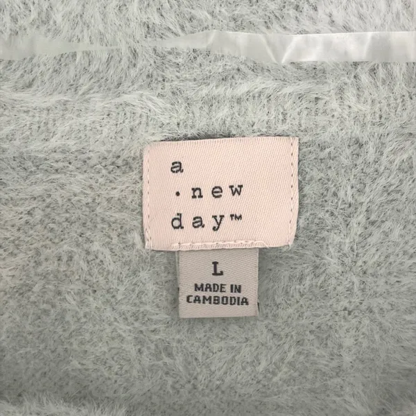 A New Day Sage Green Fuzzy Eyelash Knit Short Sleeve Polo Sweater Large - Image 7