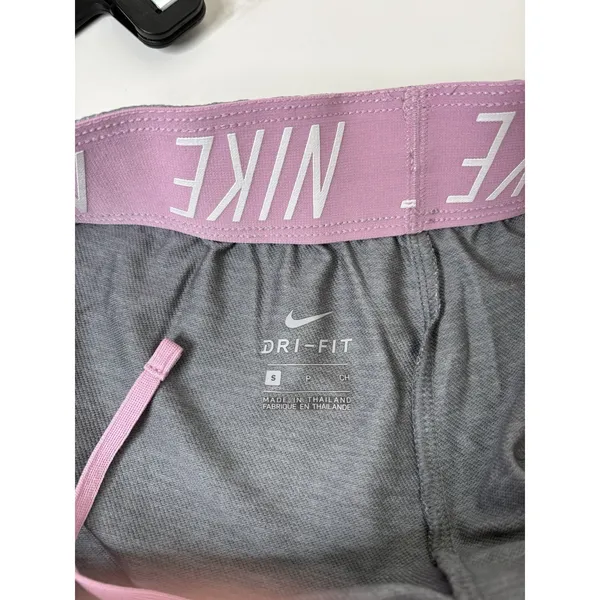 Nike Shorts Women's Small Dri Fit Running Gray Pink Logo Waistband Inseam 5" - Image 5