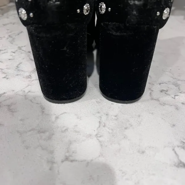 G by GUESS Womens Black Velvet Rhinestone Studded Block Heel Ankle Boots 7.5M - Image 7