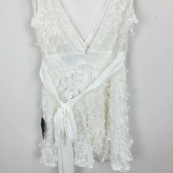 Lulus Totally Beautiful White 3D Floral Tie-Strap Skater Mini Dress Small NWT - Image 12
