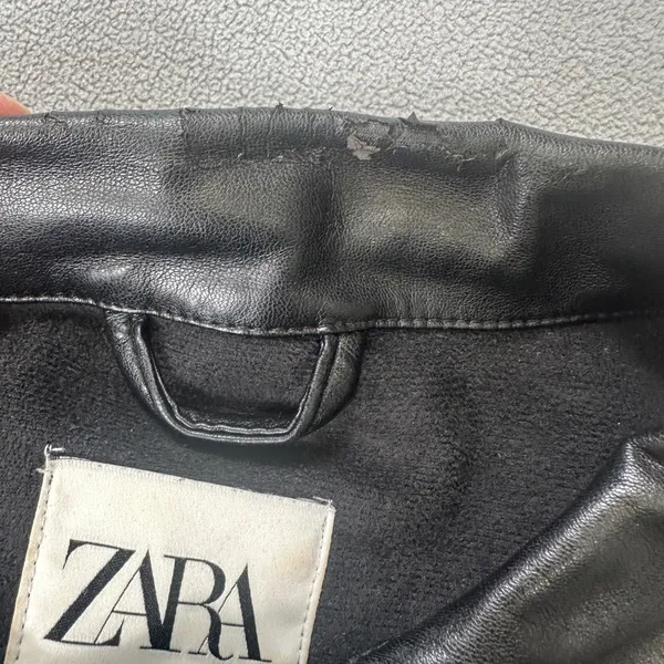 Zara Women Faux Leather Shirt Jacket S Black Shacket Button Up Moto Pockets Rock - Image 8