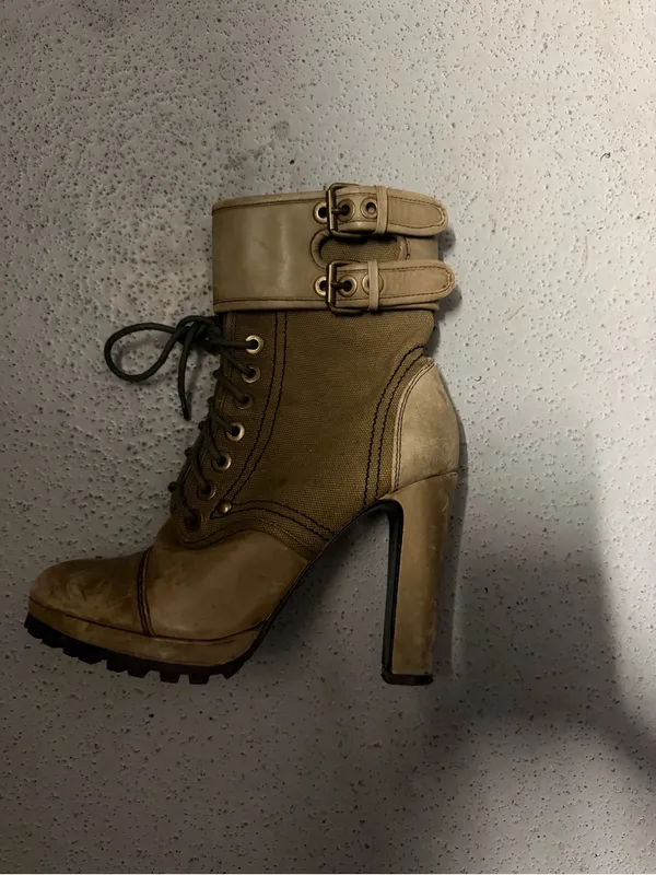 Dolce Vita Tan Lace-Up High Heel Ankle Boot with Buckle - Image 2