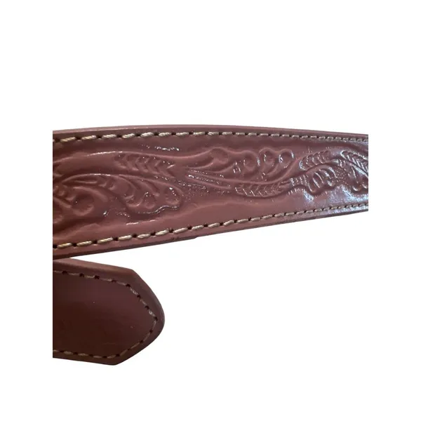 Nocona Belt Leather Western Pink Belt Gold Silver Horse Buckle 25" - 29" NWOT - Image 3