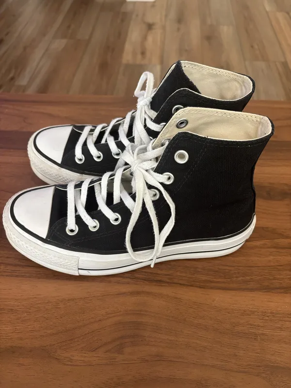 Converse Black and White High-Top Canvas Sneakers With Thick Sole - Image 2
