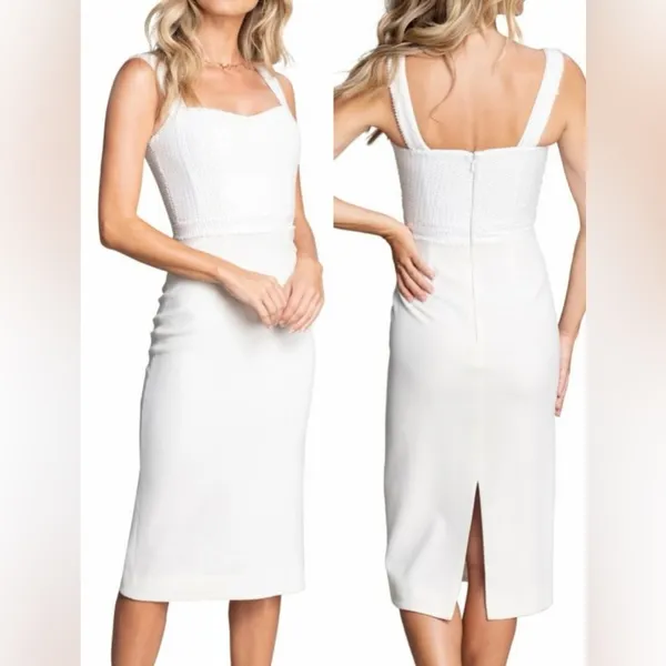 NWOT Dress The Population Silvia Sequin Bodycon Midi Dress WHITE Sz S - Image 2