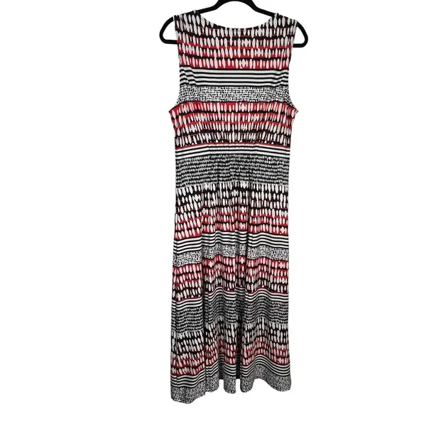 Chelsea Suite Red Black White Geometric Striped Sleeveless Midi Dress - Size 14 - Image 2