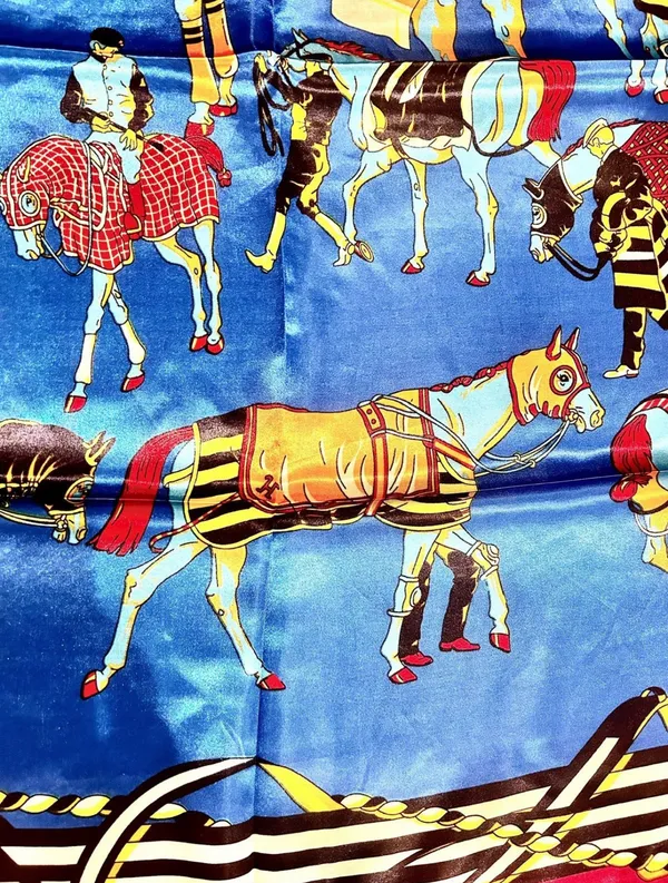 Vintage classic EQUESTRIAN horses PRINT SQUAR SILKy SCARF 35/35 - Image 3
