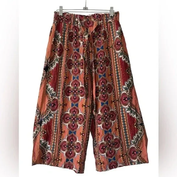 Blue Rain Boho Medallion Wide Leg Cropped Pants Flowy Festival Vibe Size Medium - Image 6