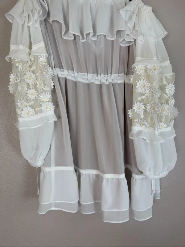For Love & Lemons Bridal Carolina Daisy Off The Shoulder Mini Dress size Medium - Image 12