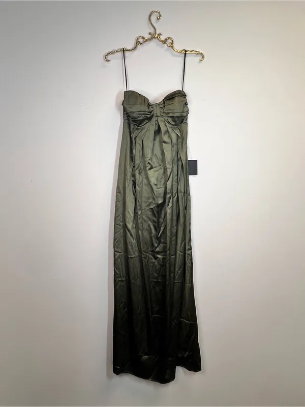 Lulu's Memorable Entrance Olive Green Strapless Satin Maxi Dress - Image 6