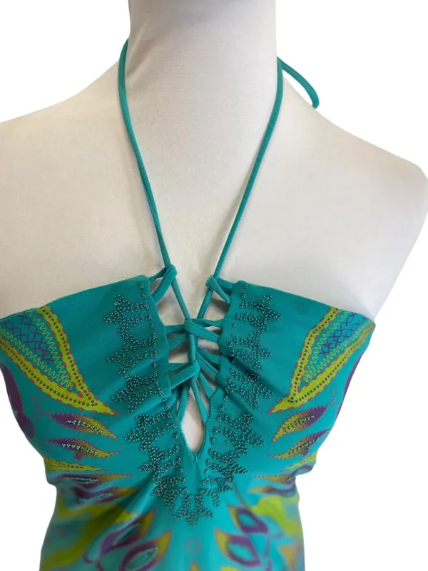 NS!!! Kitty Halter Dress Green Size L Y2K Festival Summer Vacation Lightweight - Image 9