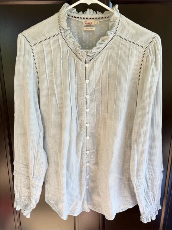 Faherty Willa Organic Cotton Top Ice Blue Size Large - Image 7