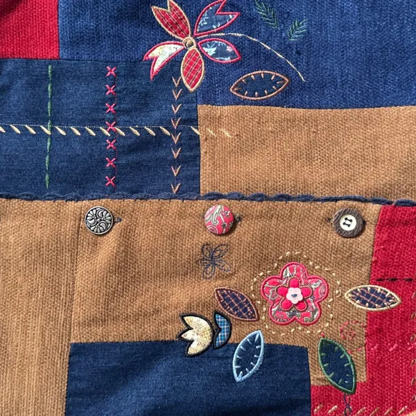 Koret City Blues Vintage Mixed Textile Patchwork Floral Embroidered Jacket Large - Image 7