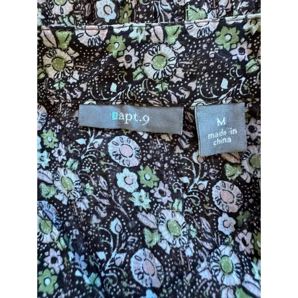 Vintage ‘00s Apt. 9 Sheer Brown Floral Print Accordion Pleat Long Sleeve Blouse - Image 8
