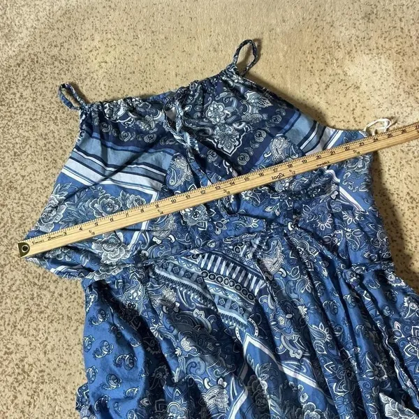 Blue Paisley Cotton Maxi Dress Halter Neck Tiered‎ Boho Sun Dress Women Large - Image 6