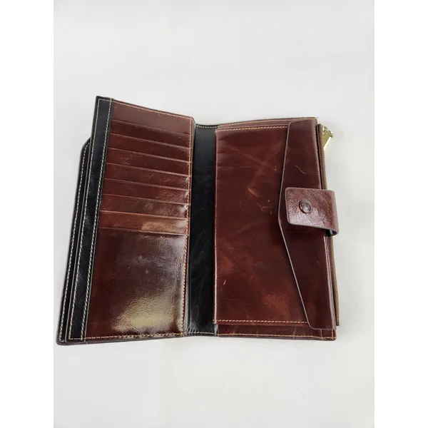 Twenty Card Slots ID Leather Brown Full Size‎ Wallet Coins Money Zipper Holder - Image 3