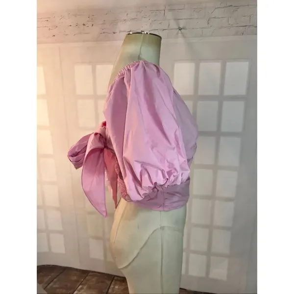 Anthropologie Mare Mare Pink Puff Sleeve Twist Front Bow Back Blouse Size XS - Image 3