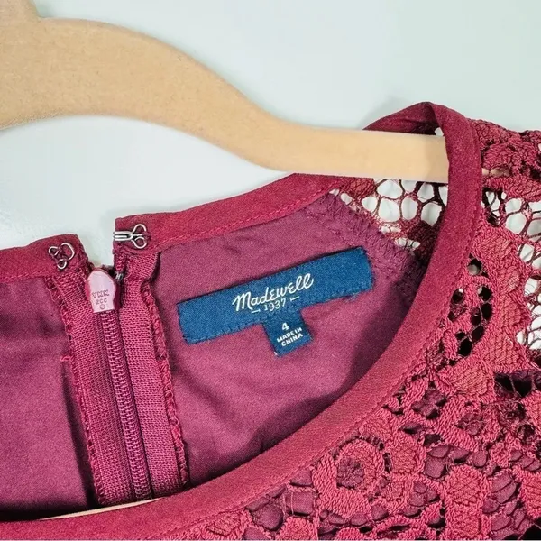 Madewell Lace Magnolia Shift Mini‎ Dress Burgundy Size 4 - Image 8