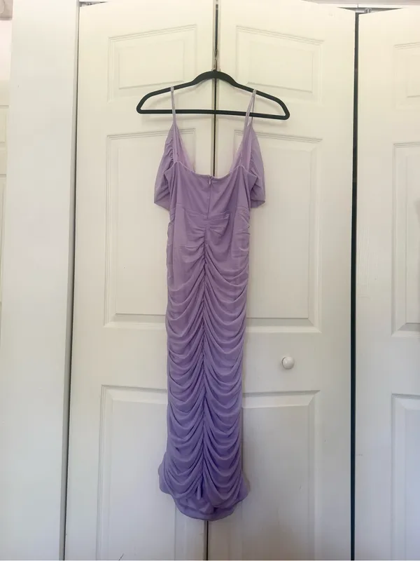 Petal & Pup Purple Lavender Ruched Chiffon Cut Out Midi Dress Wedding Guest XL - Image 8