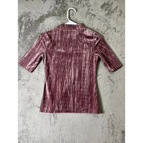 Pilcro Velveteen Mock Neck Top Dusty Rose Crushed Velvet Short Sleeve XXS - Image 3