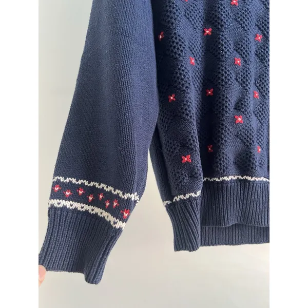Eddie Bauer Vintage 90s Y2K Cotton Knit Sweater Textured Flowers Collar Women's Size Medium - Image 4