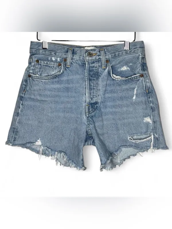 Agolde Parker Long Vintage Cut Off Denim Shorts in Swapmeet - Image 4