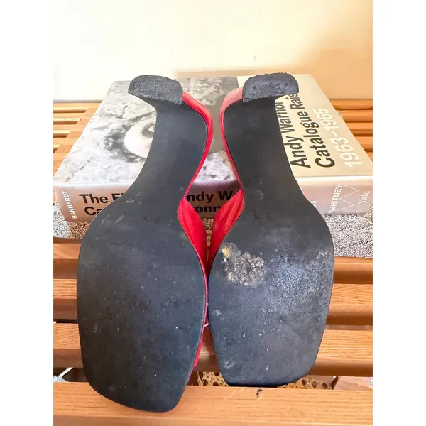 Vintage David Aaron Red Leather Slide Mule Heels Y2K Open Toe Pumps Size 8 - Image 6