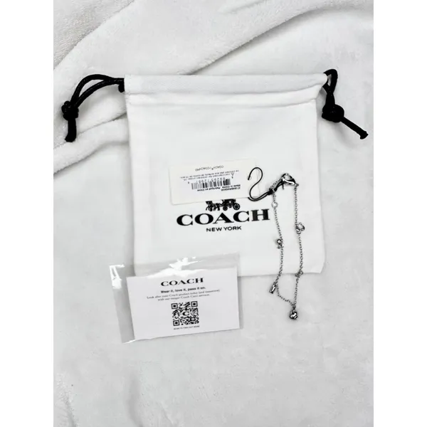 NEW Coach Charm Chain Bracelet Silver Tone Heart Love Jewelry With Pouch Gift - Image 2