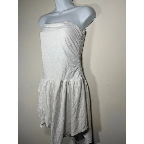 Free People FP Beach Strapless Asymmetrical Mini Dress White Festival Boho XS - Image 3