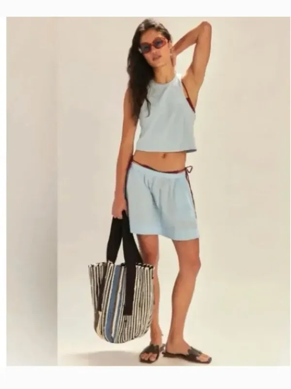 NEW Free People free-est Milani Tank Top Mini Skirt Boho Cotton Set Blue Large - Image 2
