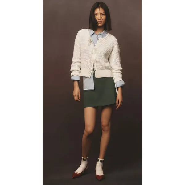 NWT Anthropologie Maeve Mod Mini Skirt Size‎ XS Green White - Image 3