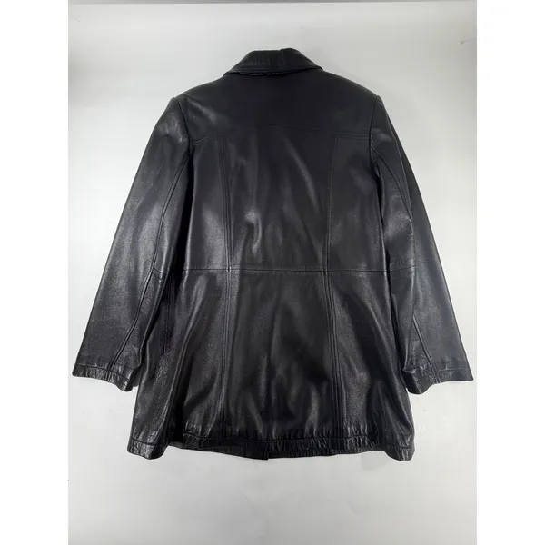 Pelle Studio Wilsons Leather Black Double Breasted Pea Coat Thinsulate Small - Image 2
