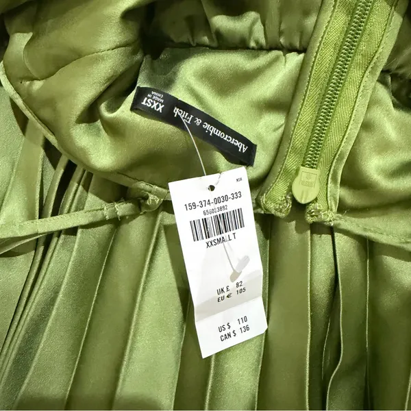 Abercrombie & Fitch Giselle Pleated Mini Dress Size XXS Tall Green - Image 7