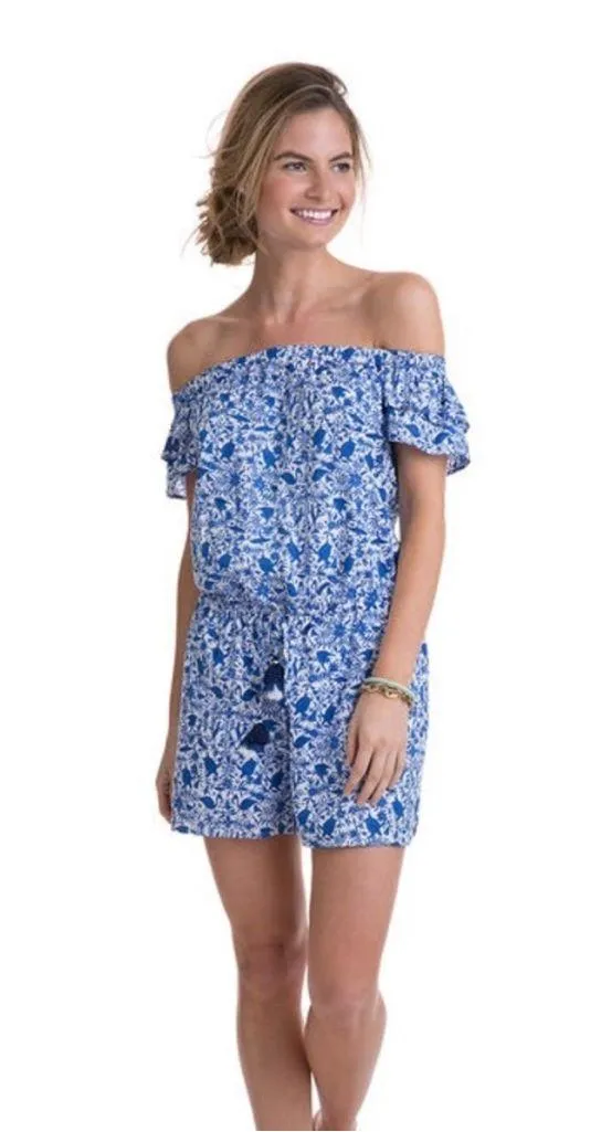 Vineyard Vines Bahamas Otomi Yacht Blue Romper - Image 2