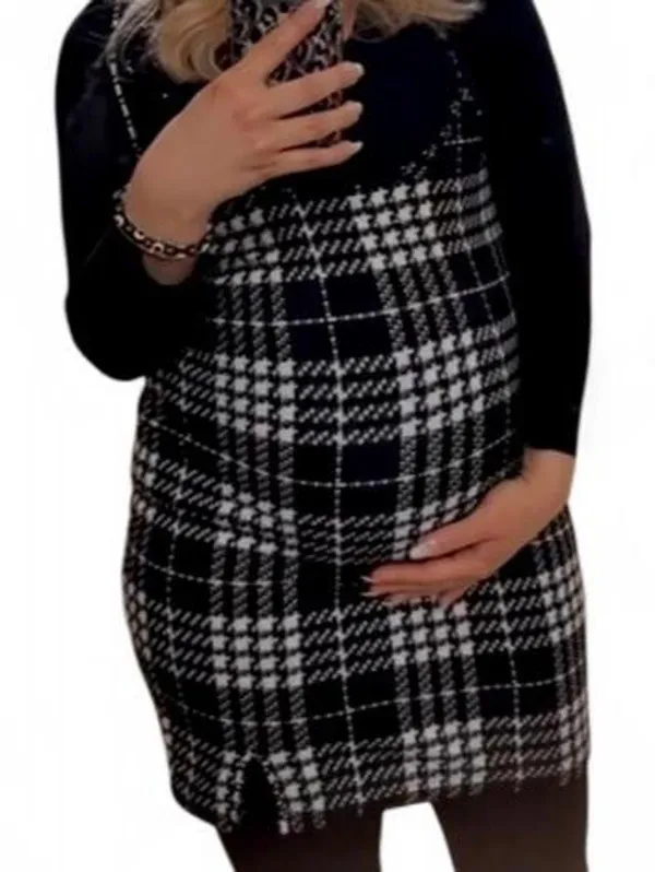 SheIn Maternity Black & White Plaid Tie-Shoulder Mini Dress - Image 8