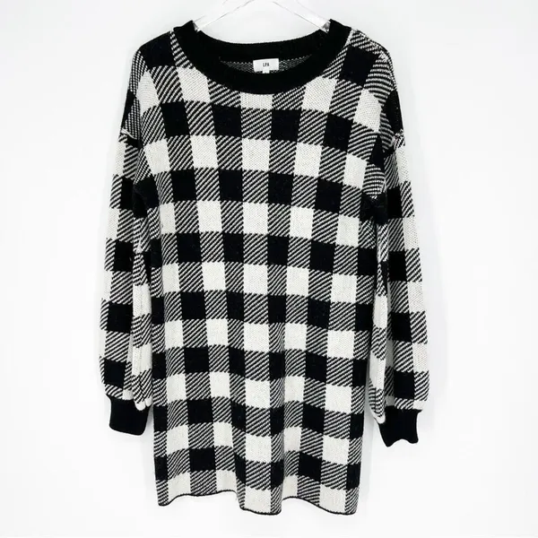 LPA Buffalo Plaid Crewneck Wool Blend Sweater Dress‎ Women's Size S Cabin Core - Image 3