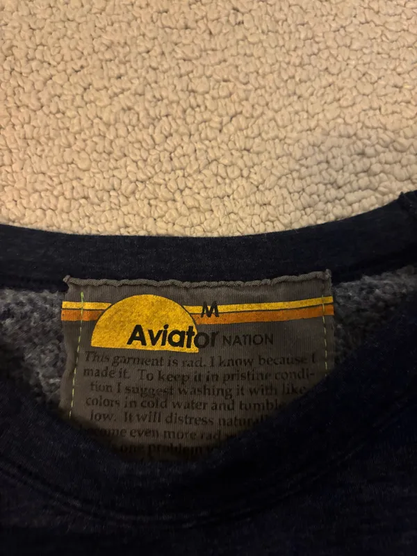 Navy Aviator Nation Bolt Cropped Classic Crewneck Heather Navy Neon - Image 2